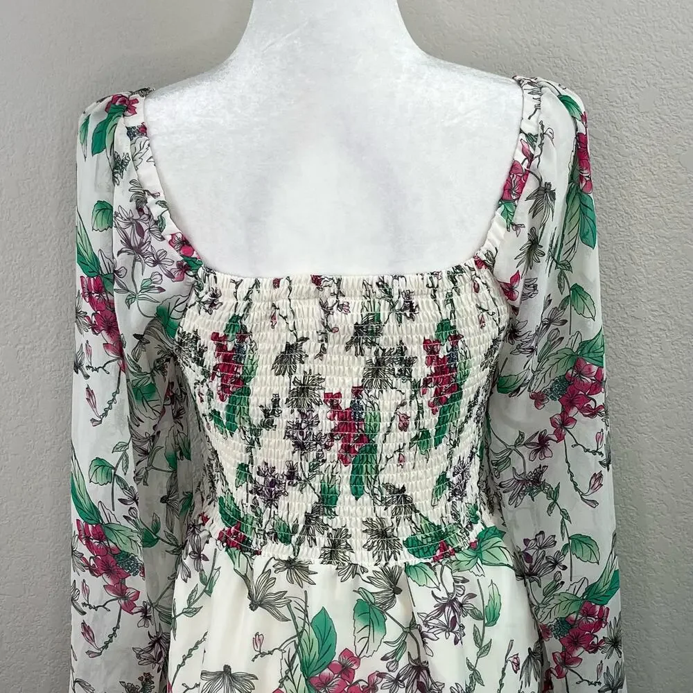 Steve Madden Floral Chiffon Smocked Mini Dress M GardenCore Romantic Whimsigoth